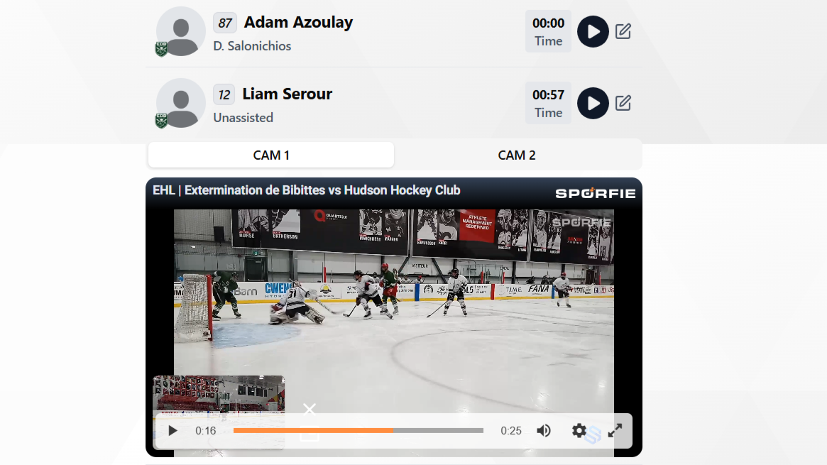 Goal Highlights - Automated video replays embedded under each goal....