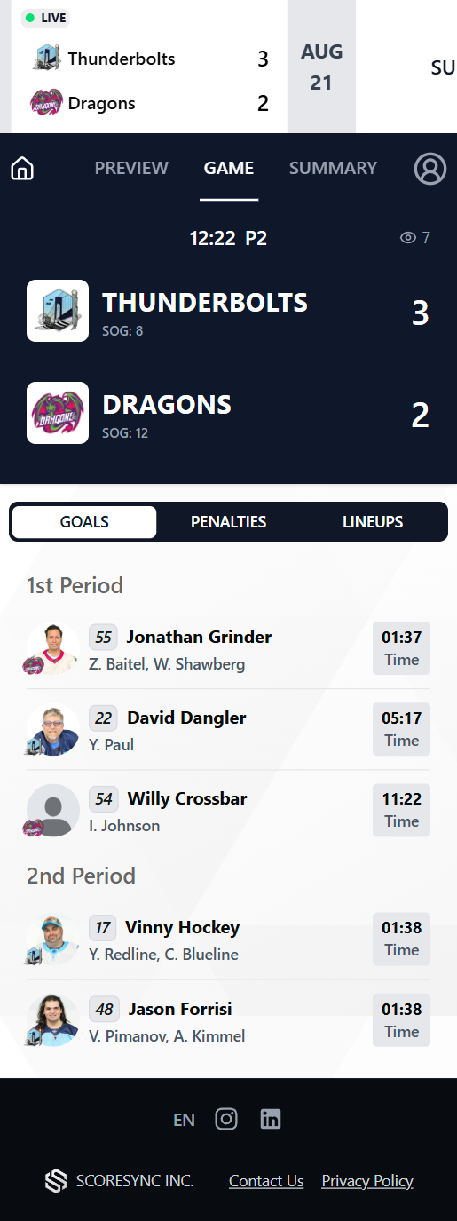 HockeySync Digital Scoring