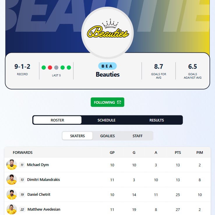Team Pages screenshot